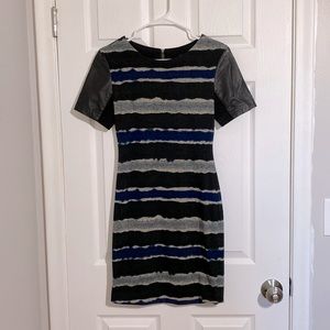 Cut25 by Yigal Azrouel Striped Short Sleeve Midi Knit Leather Combo Dress Sz S